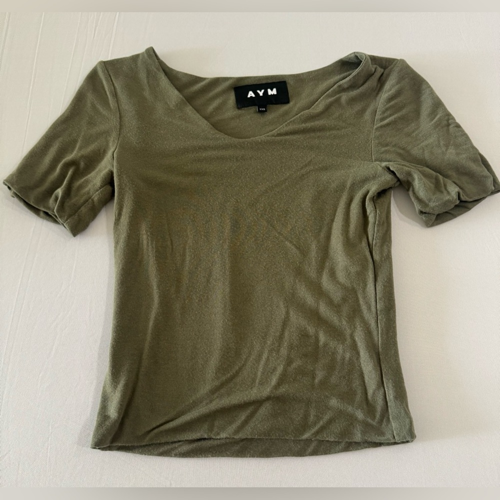AYM Studio Carrie V Neck Crop Top Khaki Green